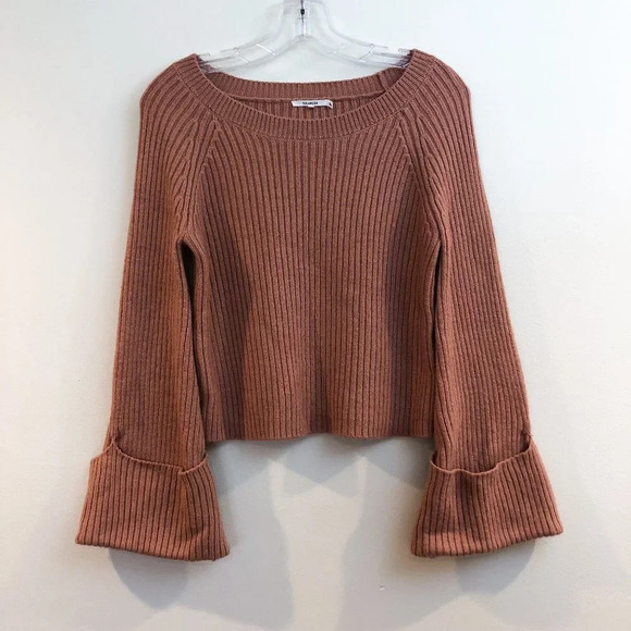 Tularosa Tan Wide Sleeve Scoop Neck Ribbed Preppy Trendy Sweater Small - Picture 2 of 8